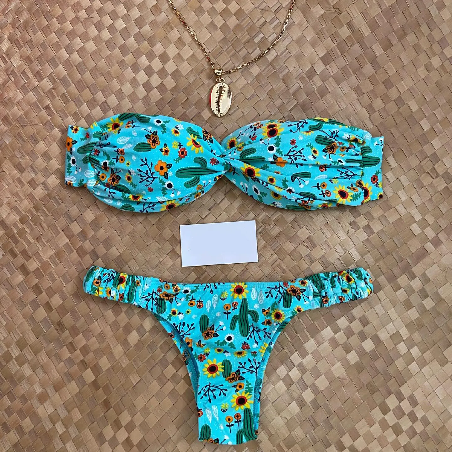 Sunflower pattern wrap tankini swimsuit