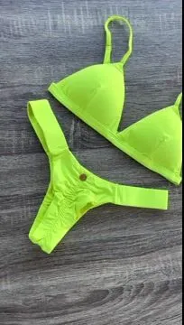 Solid Pleated Sexy Split Bikini