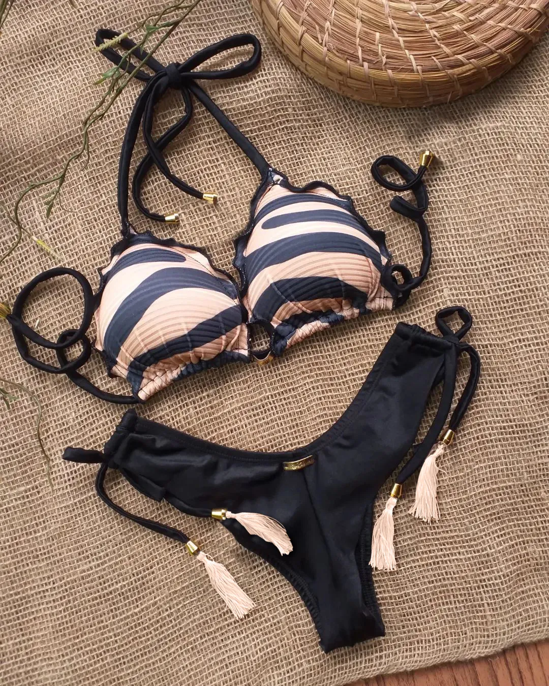 Sexy zebra print split fringed bikini