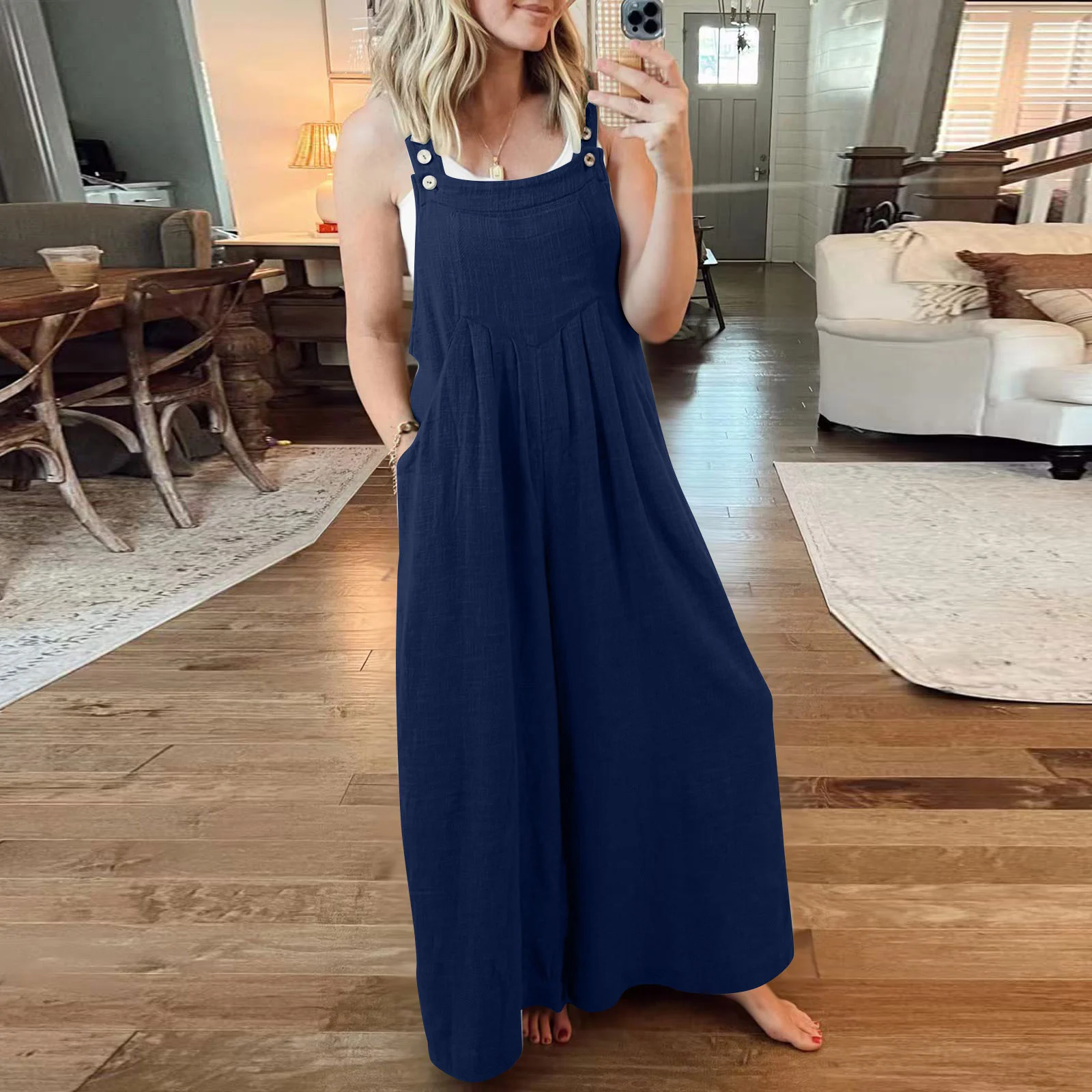 Last Day 49% OFF🔥Women's Sleeveless Wide Leg Jumpsuit with Pockets
