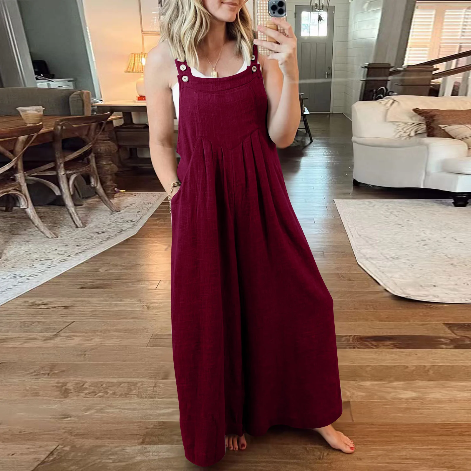Last Day 49% OFF🔥Women's Sleeveless Wide Leg Jumpsuit with Pockets