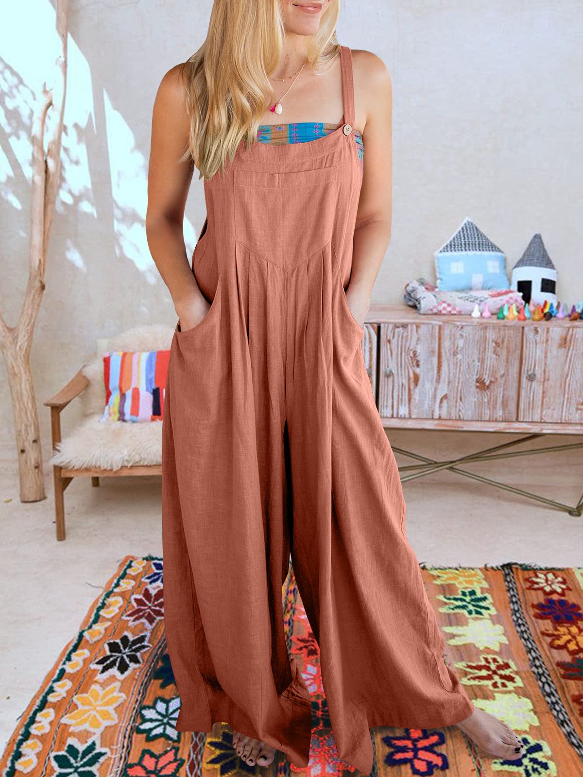 Last Day 49% OFF🔥Women's Sleeveless Wide Leg Jumpsuit with Pockets
