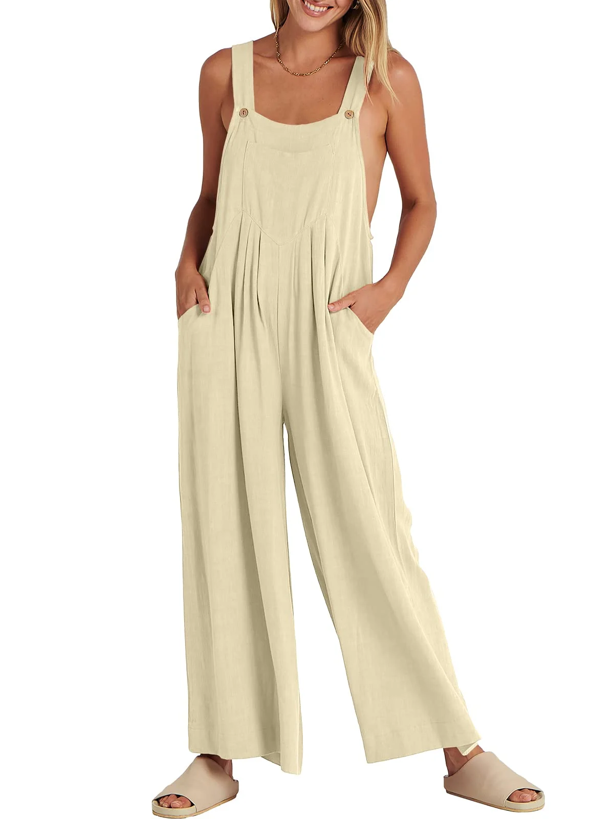 Last Day 49% OFF🔥Women's Sleeveless Wide Leg Jumpsuit with Pockets